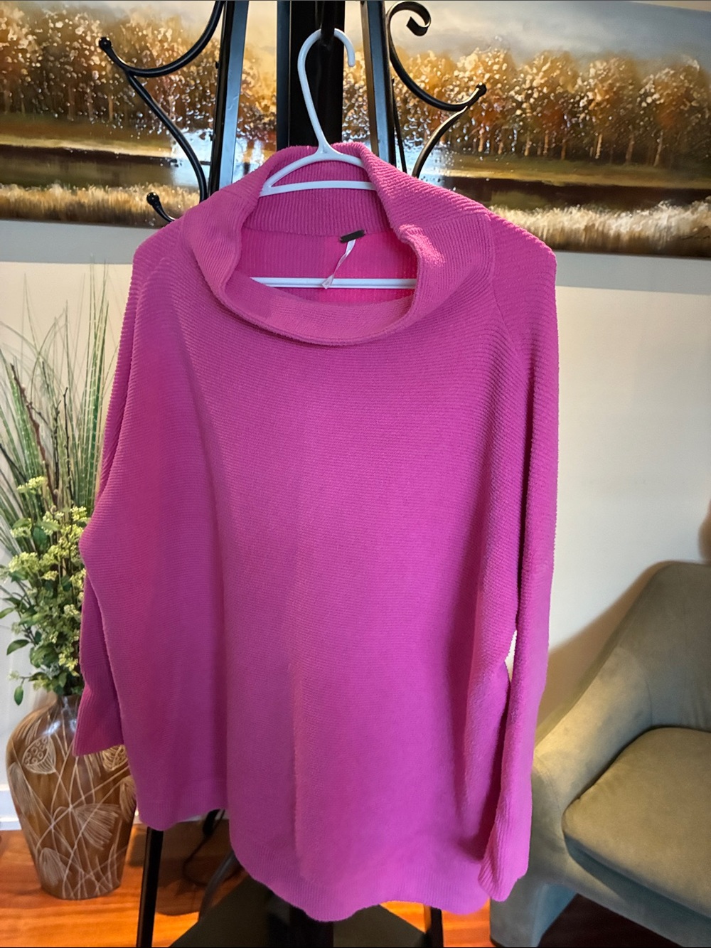 Free People Bright Pink Cowl Neck Sweater